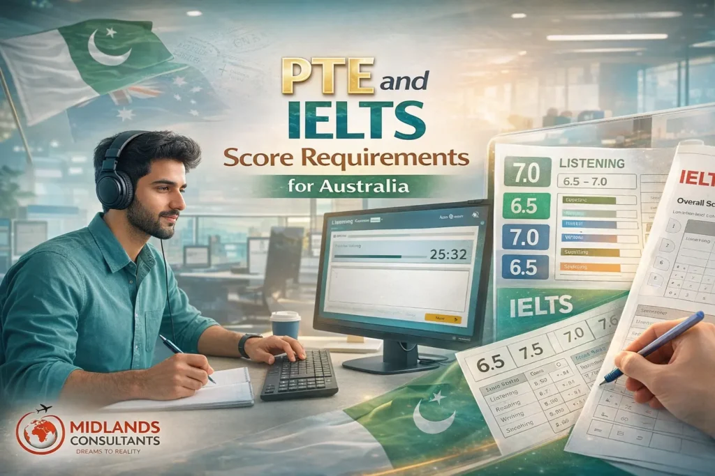 PTE and IELTS score requirements for Australia student visa