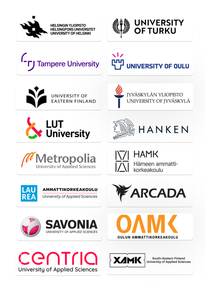 Top Finland universities logos including University of Turku Tampere University and LUT University
