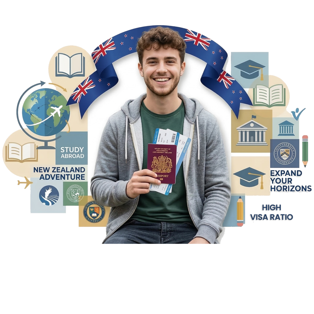 Pakistani student holding passport for New Zealand study visa approval